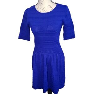 Eliza J Royal Blue Textured Knit Fit & Flare Dress Womens Size Small Stretch